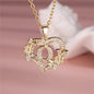 A-Z Letter Flower Heart Pendant Necklace
