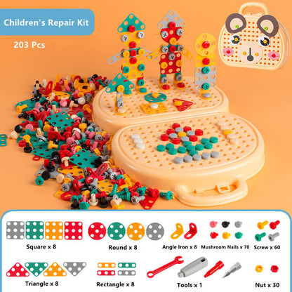 203 Pieces Children's Repair Toolbox Creative Mosaic Puzzle Toy